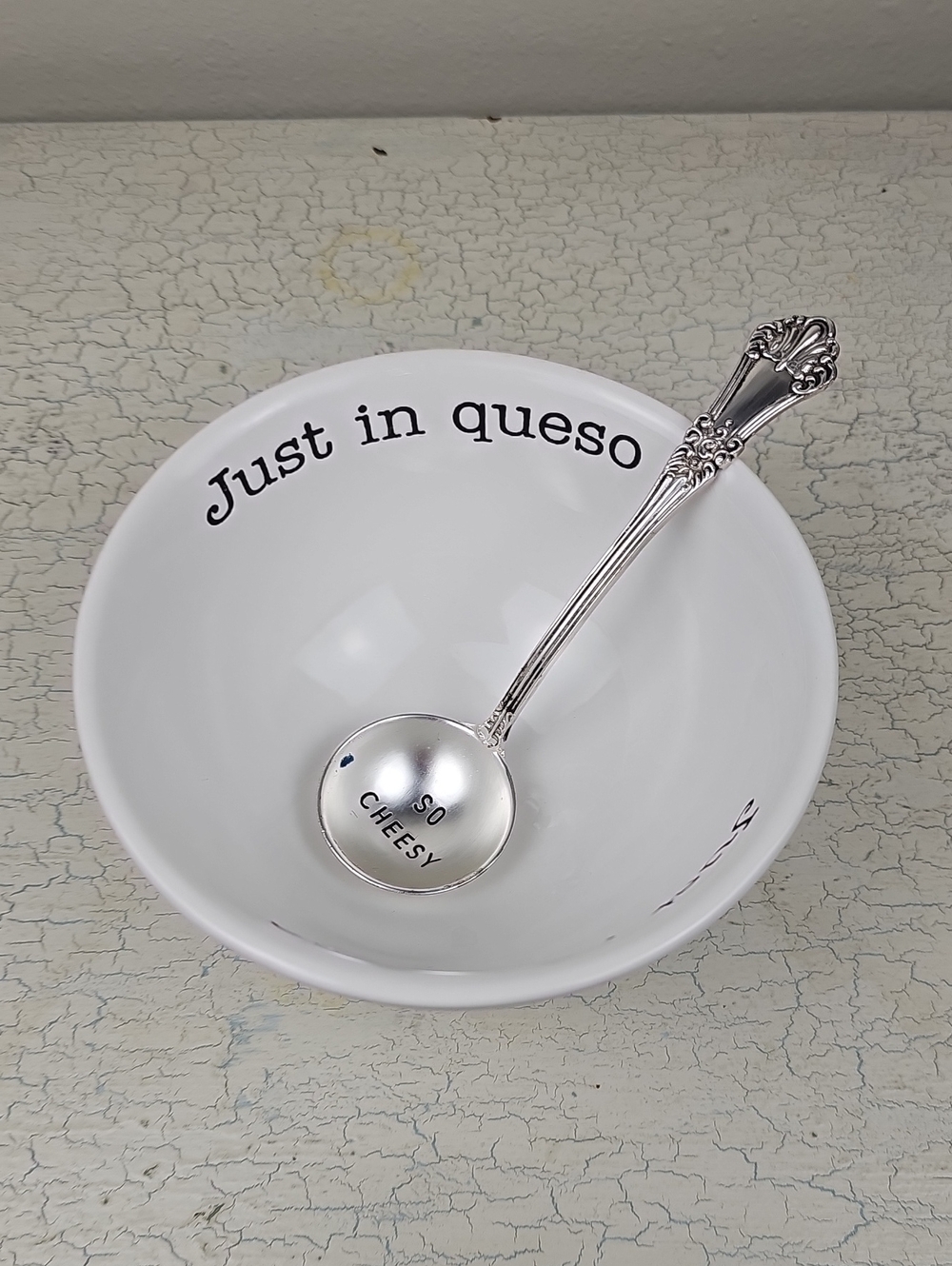 Mud Pie White 'Just in Queso' Ceramic Dip Bowl with Silver-Tone Spoon